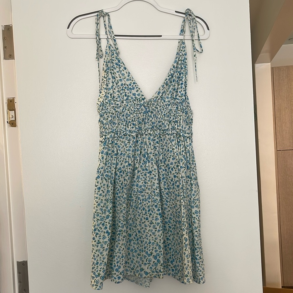 Zara floral puckered linen dress
